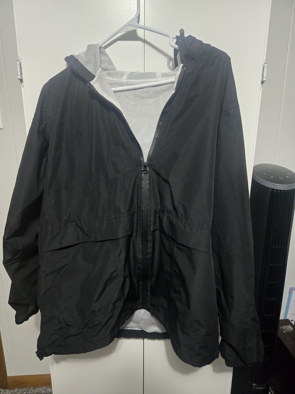 Women's Black Hooded Windbreaker Rain Jacket